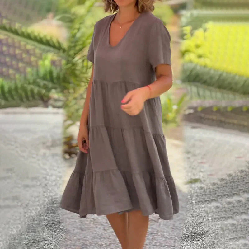 Marisha™- Vestido de lino de algodón con cuello en V